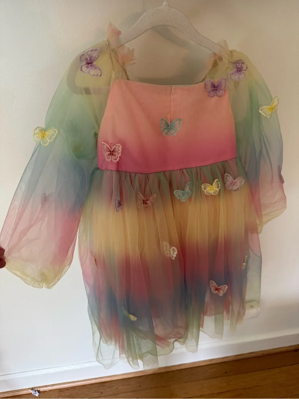 Lola + The Boys Pastel Rainbow Butterfly Tulle Dress - Pink, Yellow, Blue, Green